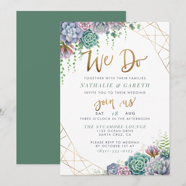 Invitation "We Do" Lettré à la main et Mariage succulent (Devant / Derrière)