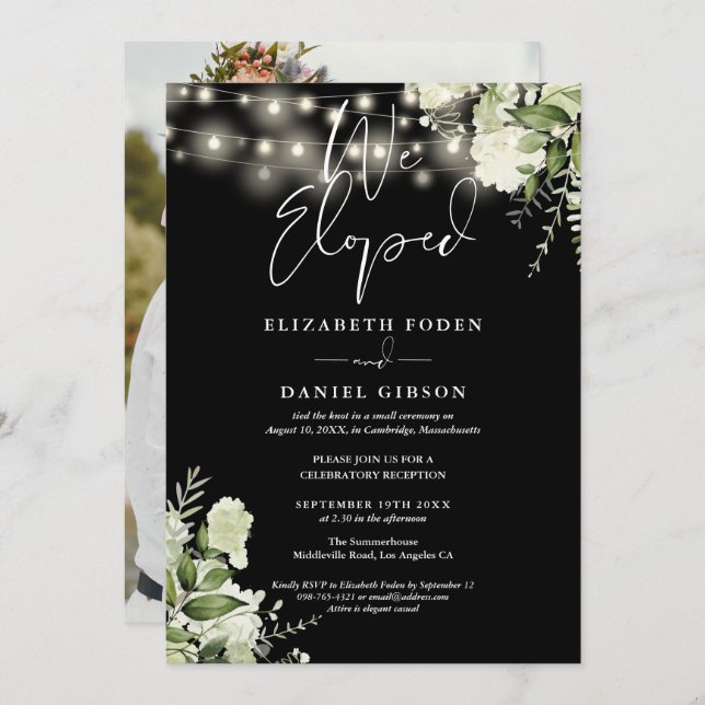 Invitation We Eloped Greenery Floral Photo Wedding Party (Devant / Derrière)