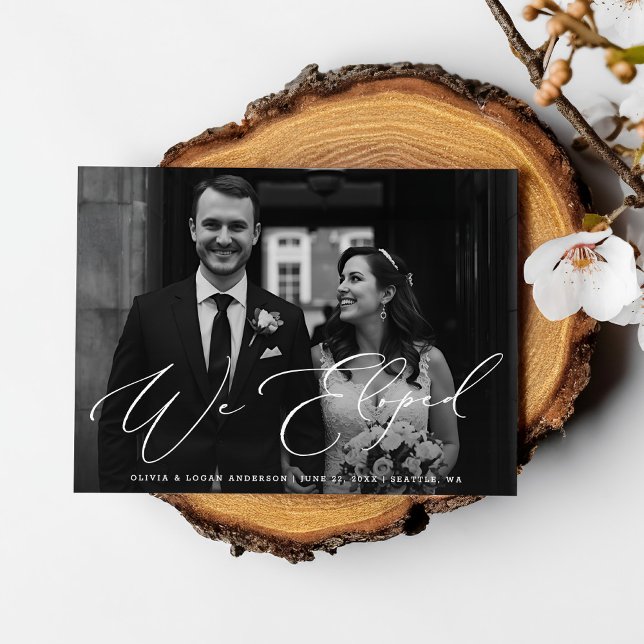 Invitation We Eloped Modern Script Wedding Photo Elopement (Créateur téléchargé)