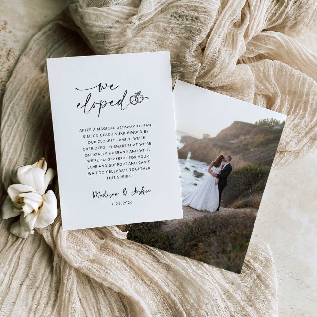 Invitation We Eloped Wedding Announcement | Photo Template (Créateur téléchargé)