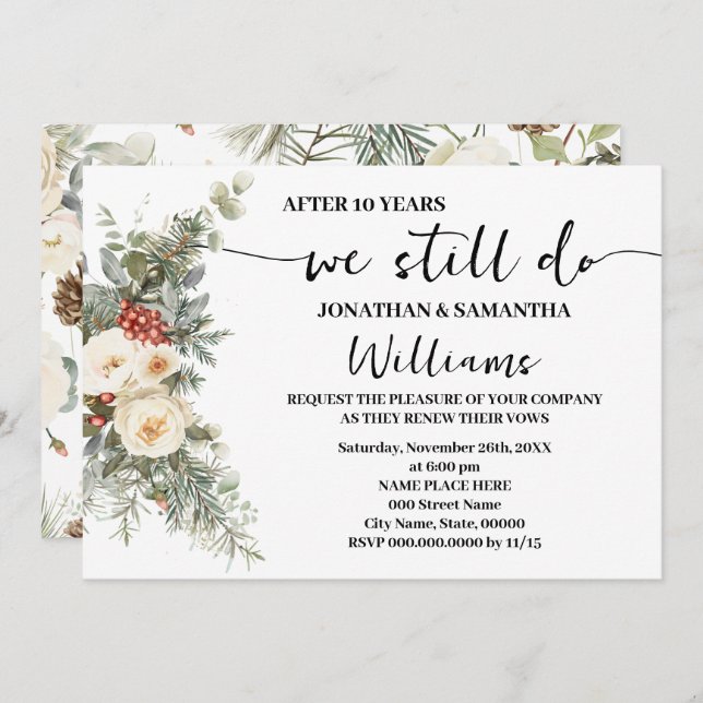 Invitation We Still Do Anniversary Winter White Floral  (Devant / Derrière)