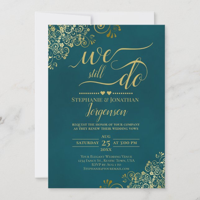 Invitation We Still Do Elegant Dark Teal & Gold Vow Renewal (Devant)