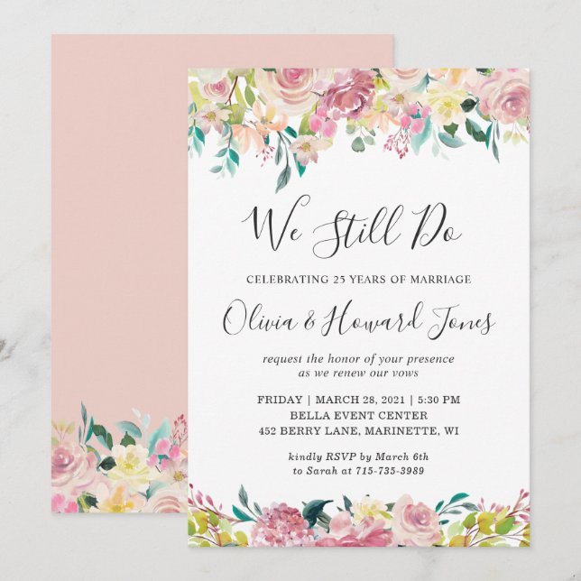 Invitation We Still Do Vow Renewal Pastel Chic Blue Floral (Devant / Derrière)