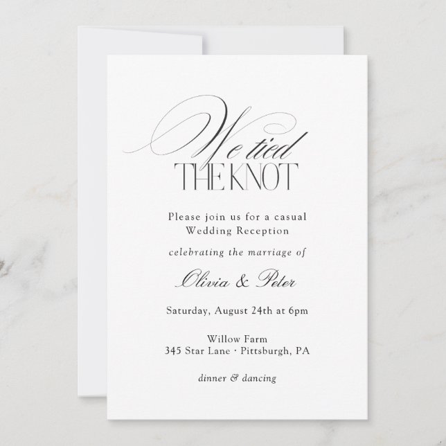 Invitation We Tied the Knot Elopement Wedding Reception (Devant)
