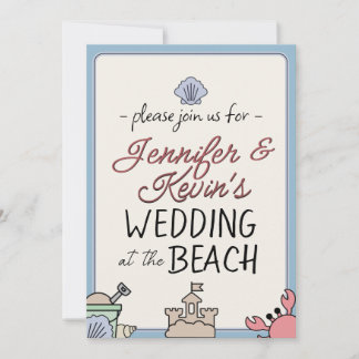 Invitation Wedding Beach Party Invite Cute Sandcastle Crab