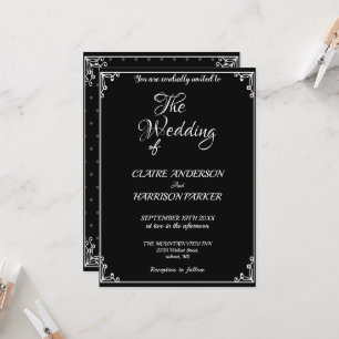 Invitation wedding black white elegant invitation.