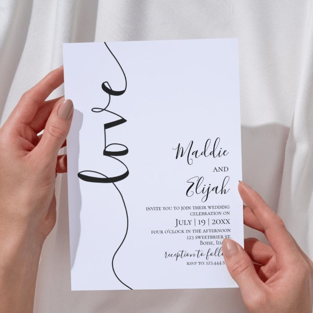 Invitation Wedding, Black & White Simple, Typography, Script, (Créateur téléchargé)