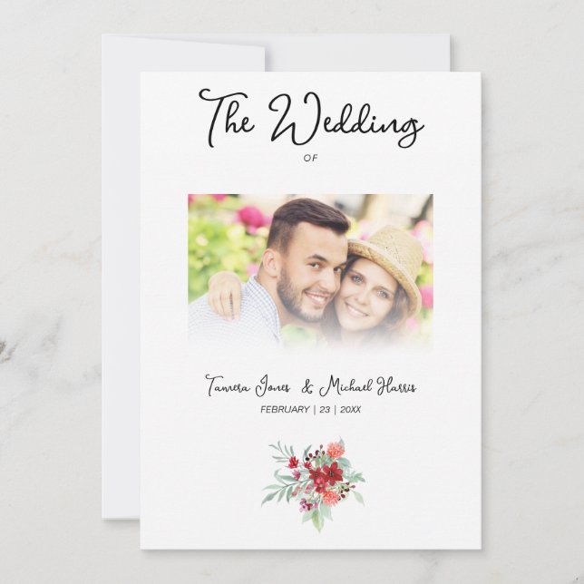 Invitation Wedding Colorful Red Shades Flowers Bouquet (Devant)