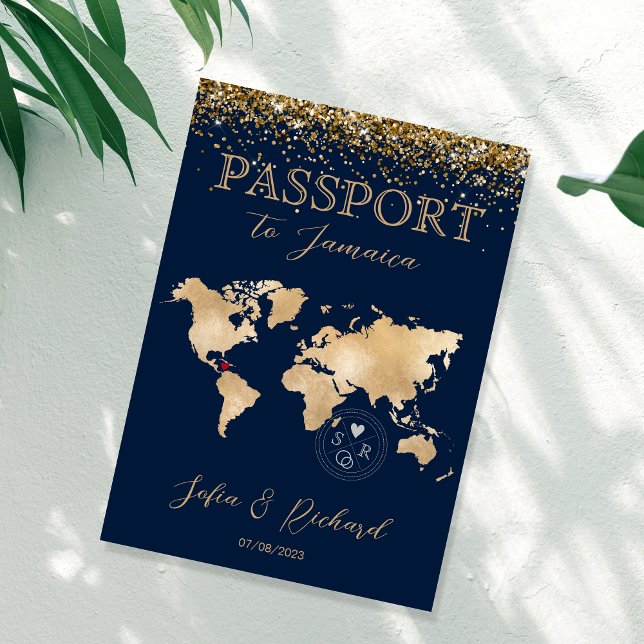 Invitation Wedding Destination Passport World Map tropical (Créateur téléchargé)