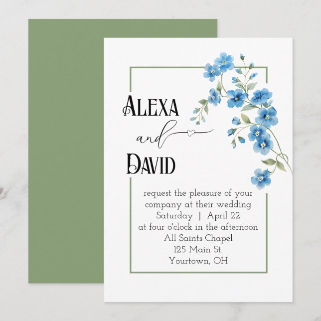Invitation Wedding Floral Frame On White (Devant / Derrière)