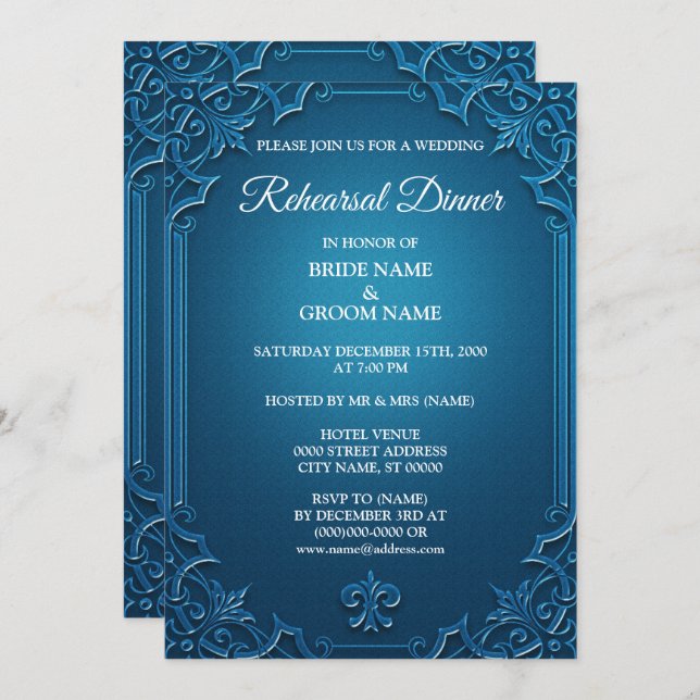 Invitation Wedding Geometric Teal Turquoise Rehearsal Dinner (Devant / Derrière)