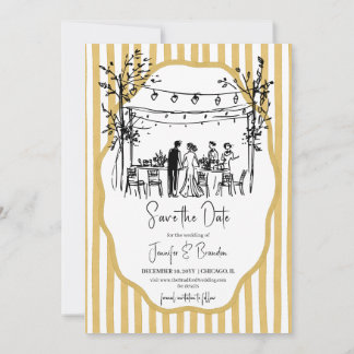 Invitation Wedding hand sketched mustard striped