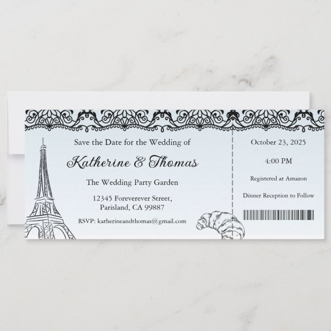 Invitation Wedding Invitation, Wedding Stationary, Paris  (Devant)