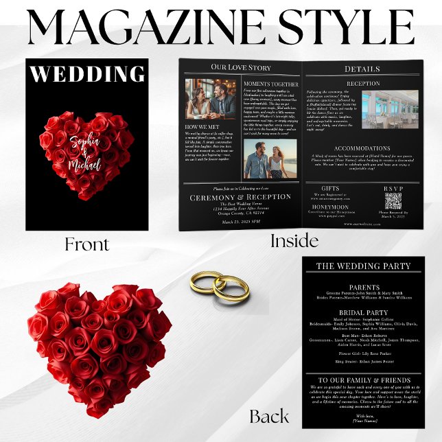 Invitation Wedding Magazine All in One Red Roses (Magazine Style Wedding Invitation- Red Roses in the Shape of a Heart)