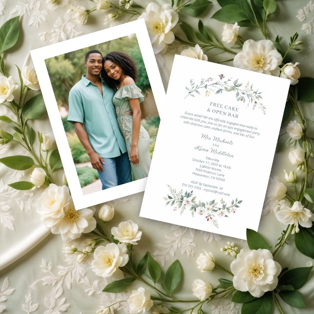 Invitation Wedding Minimalist Green Flowers & Branches Photo (Wedding Minimalist Green Shades Flowers & Branches Photo Engagement Party Invitations Cards.)