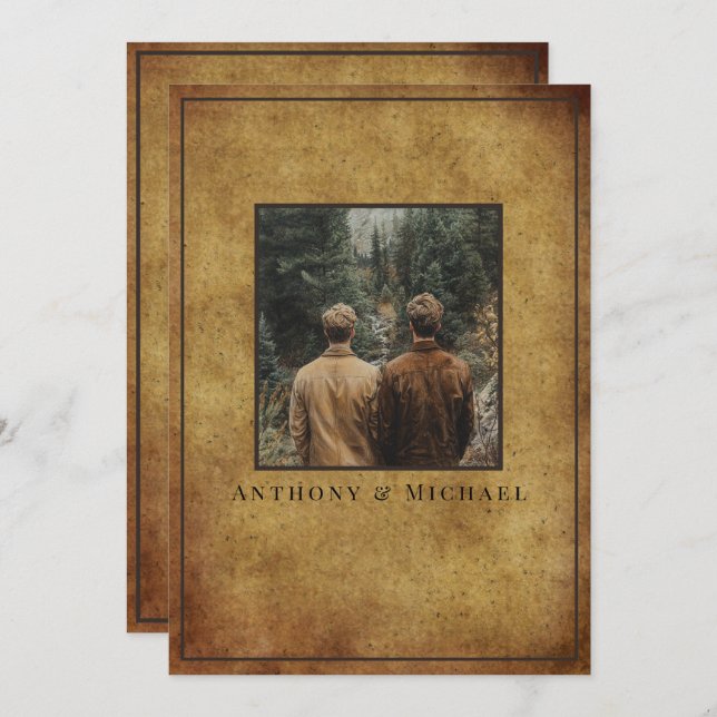 Invitation Wedding Photo Elegant Brown Grunge Background   (Devant / Derrière)