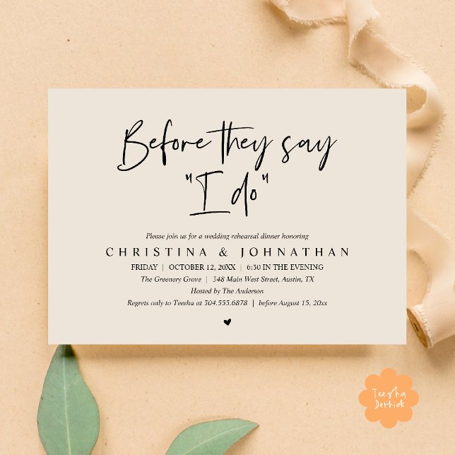 Invitation Wedding Rehearsal Dinner, Before They Say "I Do" (Wedding Rehearsal Dinner, Before They Say "I Do" Invitation Card in Black and Cream)