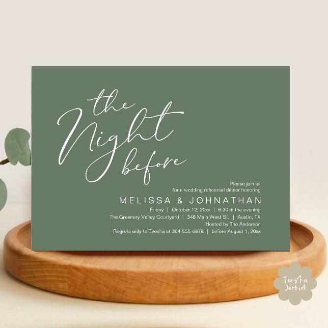 Invitation Wedding Rehearsal Dinner The Night Before  (The Night Before Romantic Modern Wedding Rehearsal Dinner Aesthetic Invites PDF Classy Sage Green)