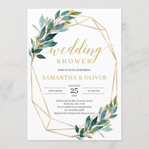 Invitation Wedding shower à cadre d'or rustique vert eucalupt