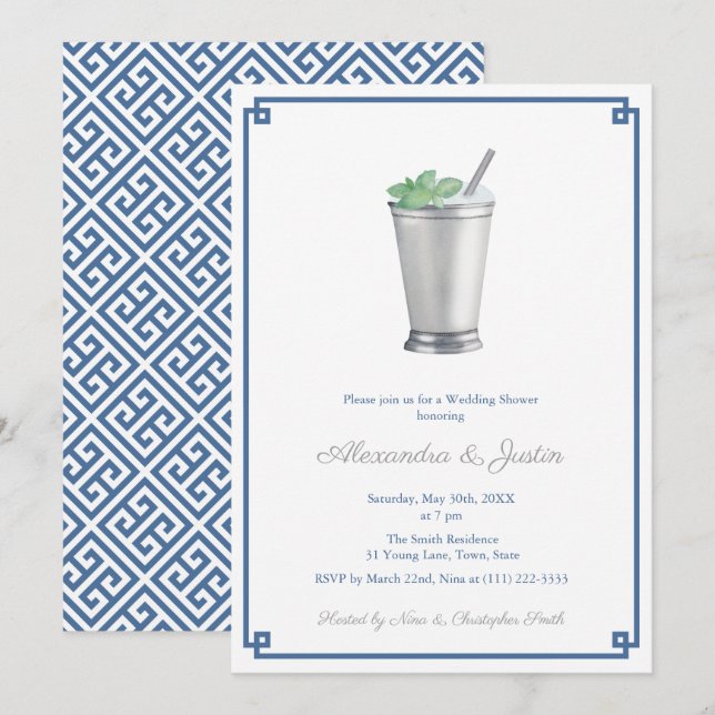 Invitation Wedding shower à la menthe bleu marine et gris arg (Devant / Derrière)