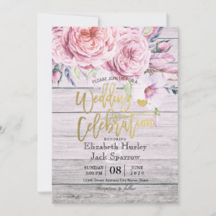 Invitation Wedding shower Aquarelle Boho Floral Bois rustique