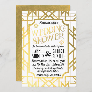 Invitation Wedding shower Art Déco Couples Gatsby Gold Foil