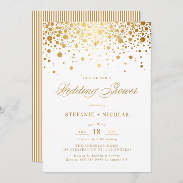 Invitation Wedding shower blanc Faux Gold Foil Confetti Dots (Devant / Derrière)