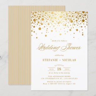 Invitation Wedding shower blanc Faux Gold Foil Confetti Dots