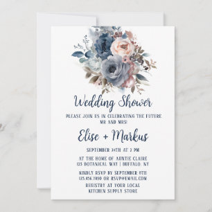 Invitation Wedding shower bleu bleu bleu bleu rose Roses