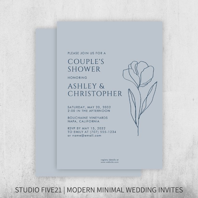 Invitation Wedding shower bleu de la marine Flore dessinée mo (Créateur téléchargé)