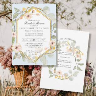 Invitation Wedding shower bleu pâle Rose d'aquarelle