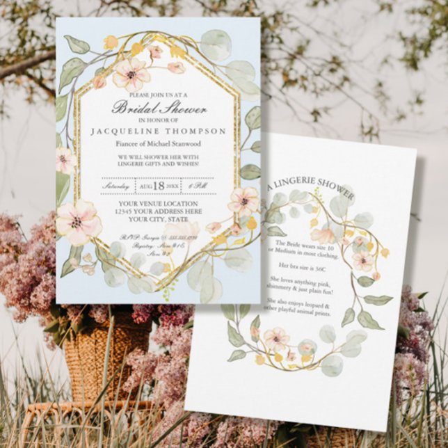 Invitation Wedding shower bleu pâle Rose d'aquarelle (Créateur téléchargé)