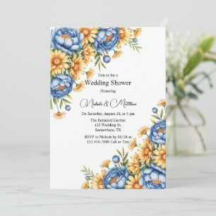 Invitation Wedding shower Blue Peony et Yellow Daisy