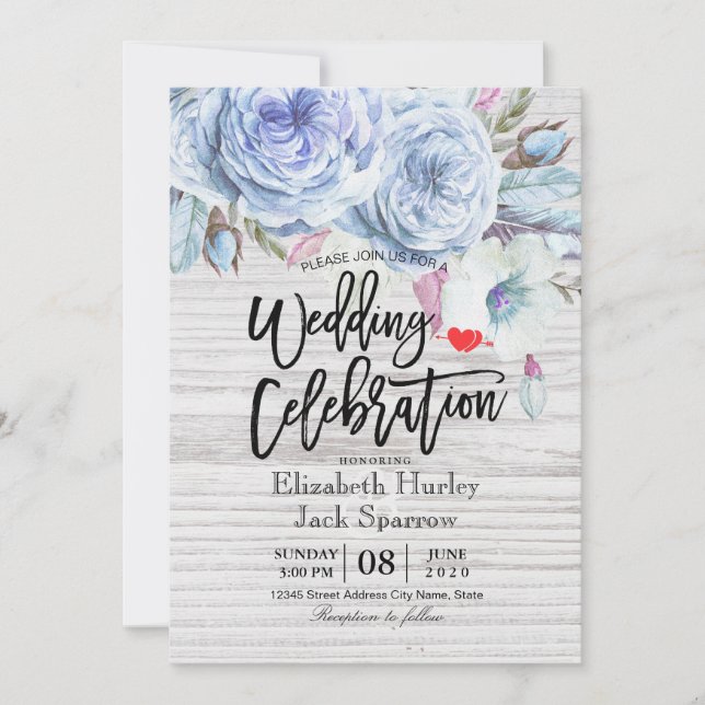 Invitation Wedding shower Bohème Floral Plumes Bois rustique (Devant)