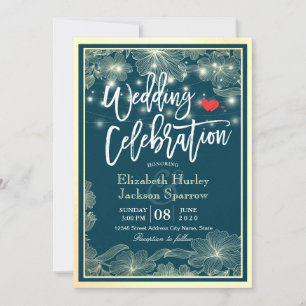 Invitation Wedding shower Célébration Blue Gold Lumières flor