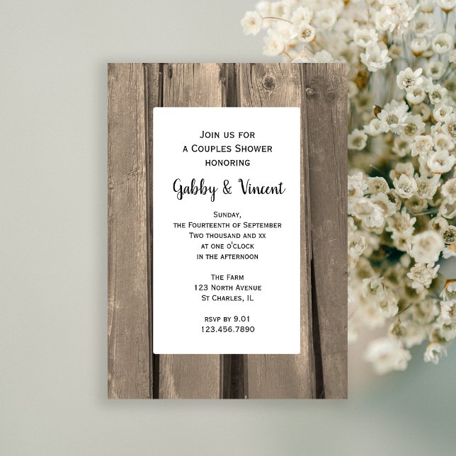Invitation Wedding shower Country Barn Wood Couples (Add a rustic flair to your barn party Couples Shower with this charming invitation.)