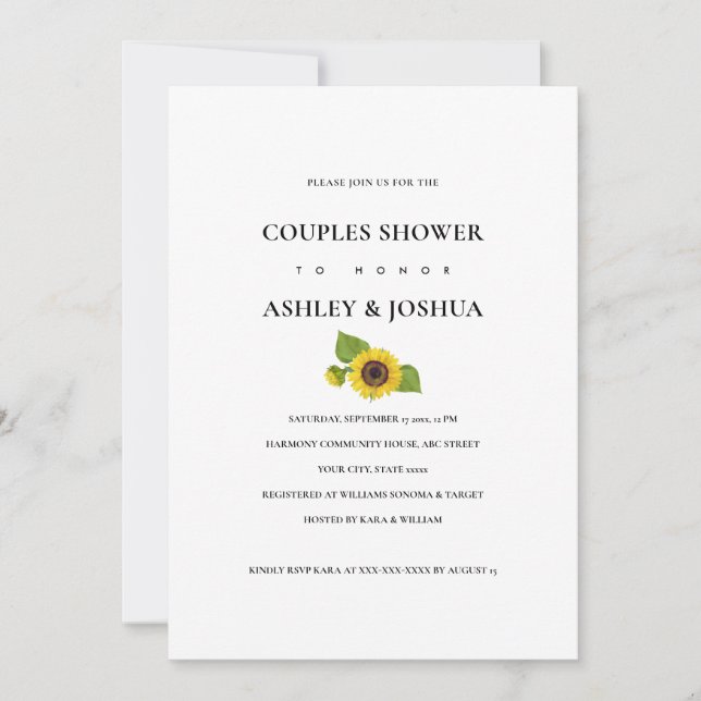 Invitation Wedding shower Couples de grappes de tournesol (Devant)