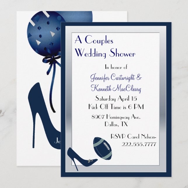 Invitation Wedding shower de Blue Football Couples (Devant / Derrière)