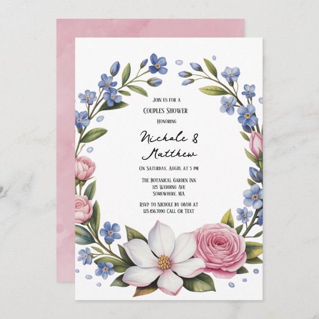 Invitation Wedding shower de bouquet floral romantique (Devant / Derrière)