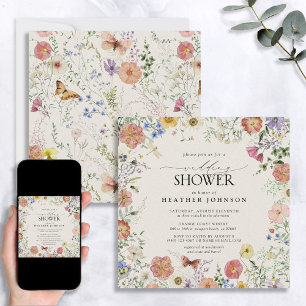 Invitation Wedding shower de cadre Floral Fleur sauvage press