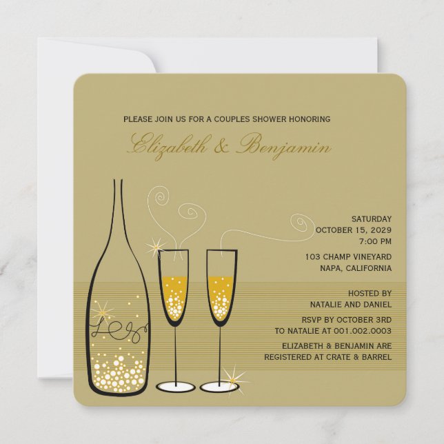 Invitation Wedding shower de Champagne d'or Bubbly (Devant)