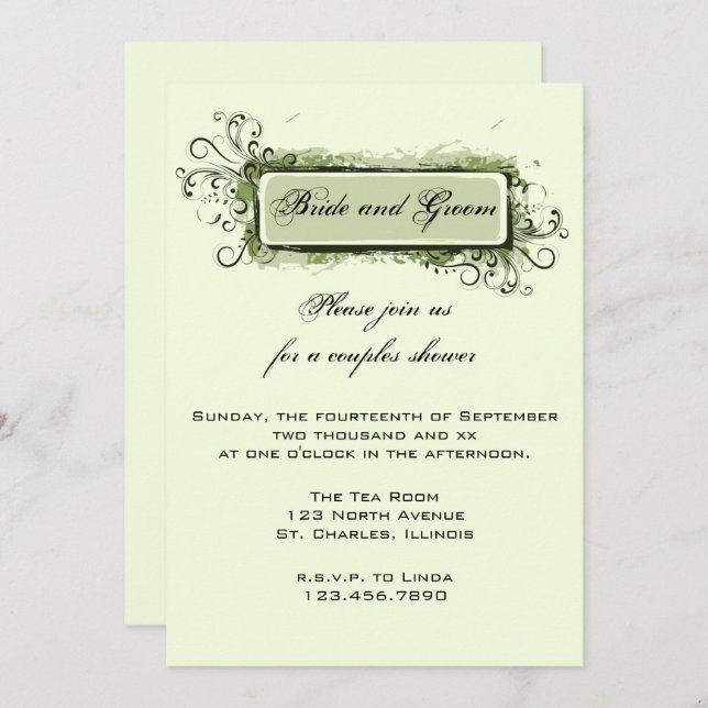 Invitation Wedding shower de Couples Abstraits verts (Devant / Derrière)