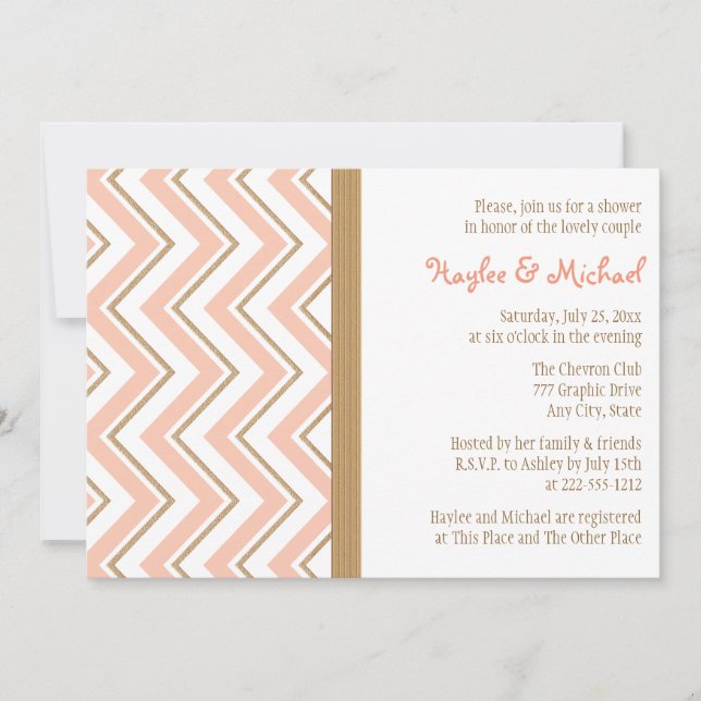 Invitation Wedding shower de couples de Chevron de corail et (Devant)