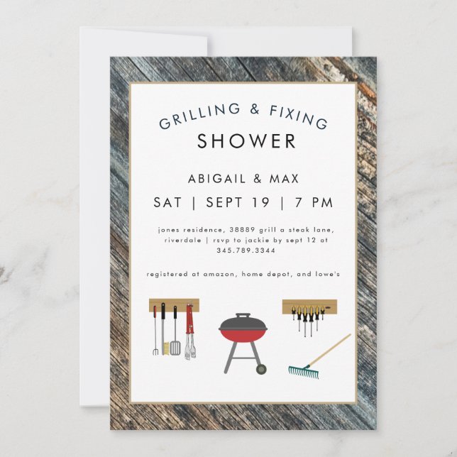 Invitation Wedding shower de couples de grillages et de fixat (Devant)