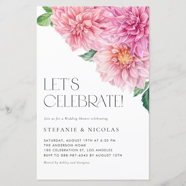 Invitation Wedding shower de Dahlia Rose Aquarelle (Devant)
