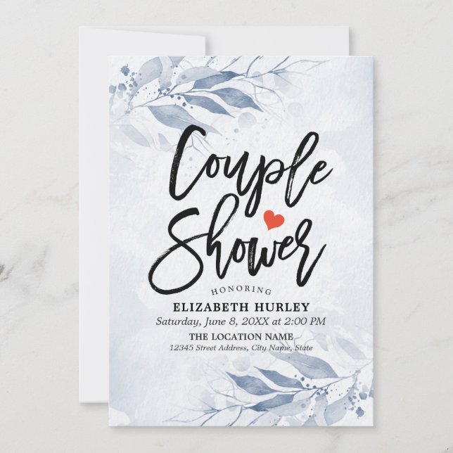 Invitation Wedding shower de douche Couple Feuille Aquarelle  (Devant)