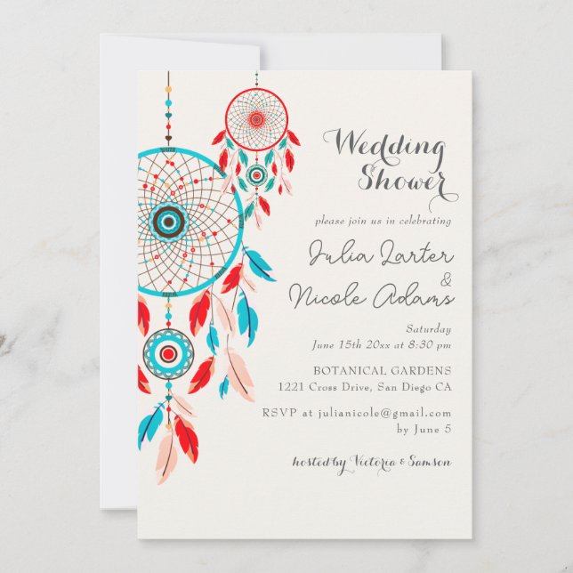 Invitation Wedding shower de Dreamcatcher en plumes de la tri (Devant)