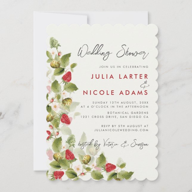 Invitation Wedding shower de fraise Fleur sauvage doux (Devant)