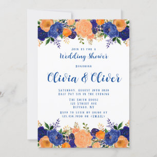 Invitation Wedding shower de la marine Blue Orange Botanical