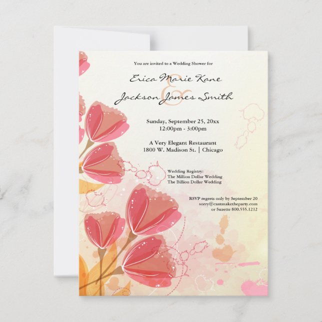Invitation Wedding shower de la tulipe de l'aquare (Devant)